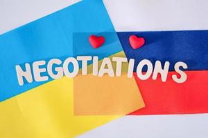 flag of Ukraine and Russia, negotiations between the countries. photo