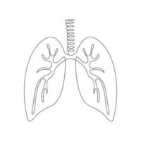 Lungs drawn by one line. Human organ sketch. Continuous line drawing anatomical art. Vector illustration in minimal style.