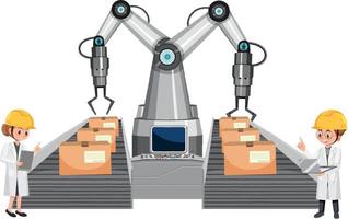 concepto de industria de automatización con robots de línea de montaje vector