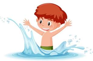 A water splash with fun boy on white background vector