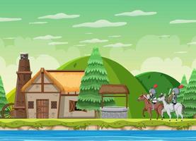 Medieval town scene with villagers vector