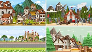 Set of different scene medieval vector