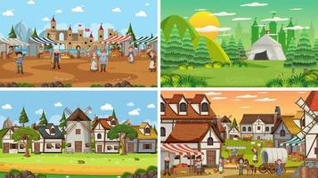 Set of different scene medieval vector