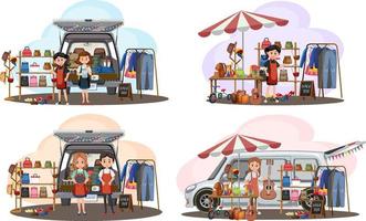 Flea market concept with set of different stores vector