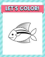 Worksheets template with lets color text and fish outline vector