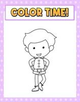 Worksheets template with color time text and prince outline vector