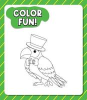 Worksheets template with color fun text and parrot outline vector