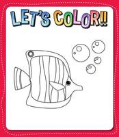 Worksheets template with lets color text and fish outline vector