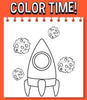 Worksheets template with color time text and rocket outline vector