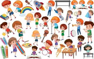 Collection of many kids doing different activities vector