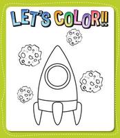 Worksheets template with lets color text and rocket outline vector