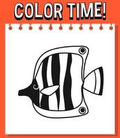 Worksheets template with color time text and fish outline vector