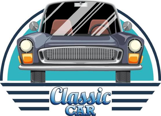 Classic car logo with classic car on white background