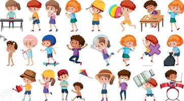 Set of children doing different activities on white background vector