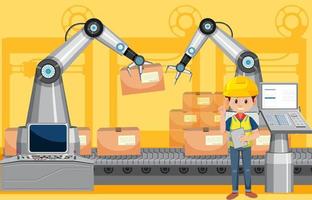 Automation industry concept with assembly line robots vector