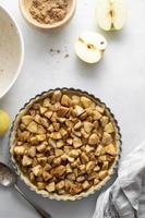 Cooking homemade apple tart or pie with fresh apples, top view. Step by step recipe
