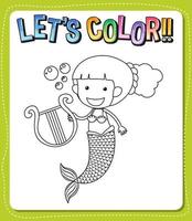 Worksheets template with lets color text and mermaid outline vector