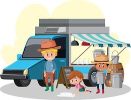 Flea market concept with food truck vector