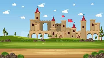 escena de la ciudad medieval en estilo de dibujos animados vector