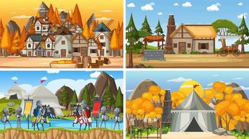 Set of different scene medieval vector