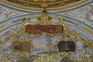 ISTANBUL, TURKEY, 5-27-18-Ornate ceiling in Topkapi Palace and Museum photo