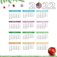 Calendar 2022 template on a white background. Week starts on Sunday, holidays in red colors. Vector illustration.