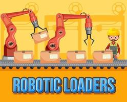 Packaging process concept with robotic loaders vector