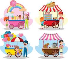 Flea market concept with set of different cart stores vector