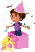 A little boy in the present box on white background vector