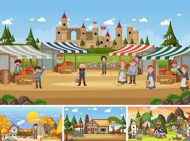 Set of different scene medieval vector