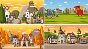 Set of different scene medieval vector