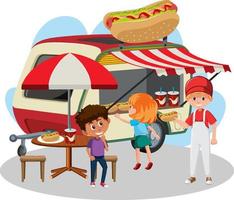 Flea market concept with food truck vector