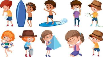 Set of children doing different activities on white background vector