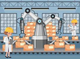 Automation industry concept with assembly line robots vector