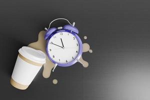 alarm clock over spilled coffee photo