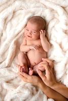 Close-up beautiful sleeping baby girl. Newborn baby girl, asleep photo