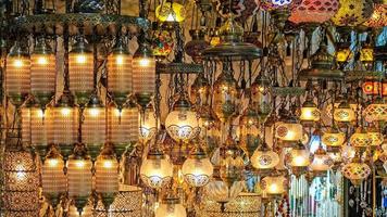 ISTANBUL, TURKEY - MAY 25. Lights for sale in the Grand Bazaar in Istanbul Turkey on May 25, 2018 photo