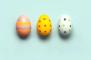 Happy Easter. Top view of colored easter painted eggs photo