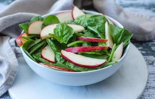 Spinach and Apple Salad in a White Bowl