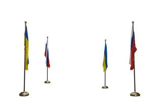Flags Russia and Ukraine on the white background isolated. 3D work and 3D illustration photo