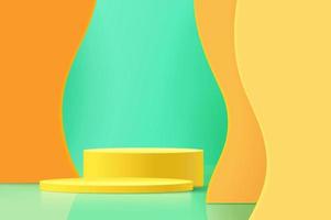 Abstract scene background. Cylinder podium on orange, green, yellow background. Product presentation, mock up, show product, Podium, stage pedestal or platform. vector