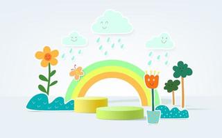 3d product podium with hand drawn weather background.