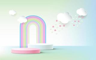 3d pastel color rendering with podium and cloud scene. vector