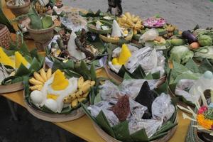 Offerings at the Nyepi ceremony of Indonesian Hindus. photo