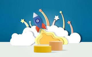3d render podium with space shuttle concept background for kids or baby product display. vector