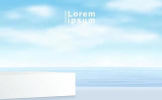 Abstract 3D white podium with blue sky background. Modern vector rendering geometric platform for product display presentation.