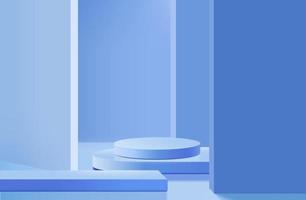 podio de pedestal de cilindro 3d abstracto con escena de pared mínima azul y sombra. plataforma geométrica de representación vectorial moderna para la presentación de productos cosméticos. vector