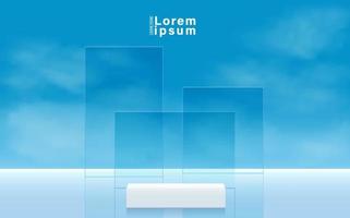 Abstract 3D white podium with blue sky background. Modern vector rendering geometric platform for product display presentation.