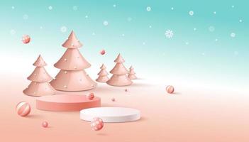 3d rendering scene of christmas holiday with display podium for mock up vector
