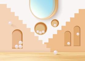 Abstract 3D, Light brown minimal wall scene with window lighting. Modern vector rendering for product presentation.